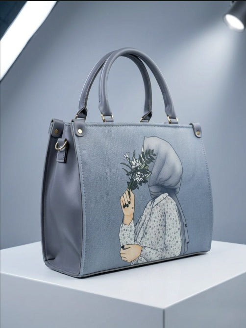 La Fleur Hijabi grey handbag side angle view