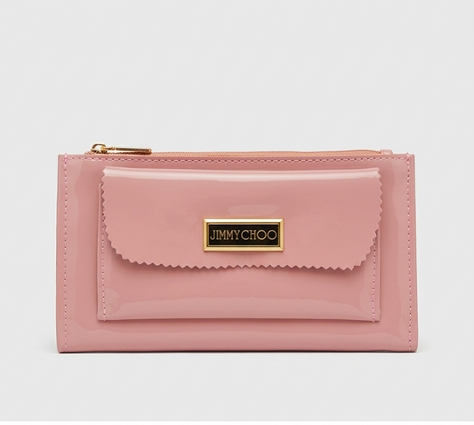 Blush Pink Patent Envelope Clutch with Gold Hardware