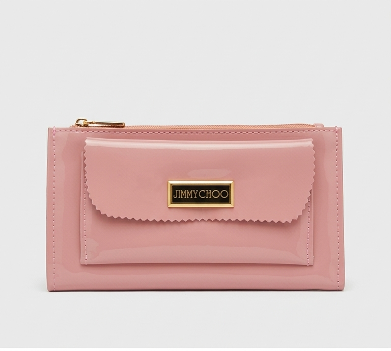 Blush Pink Patent Envelope Clutch with Gold Hardware