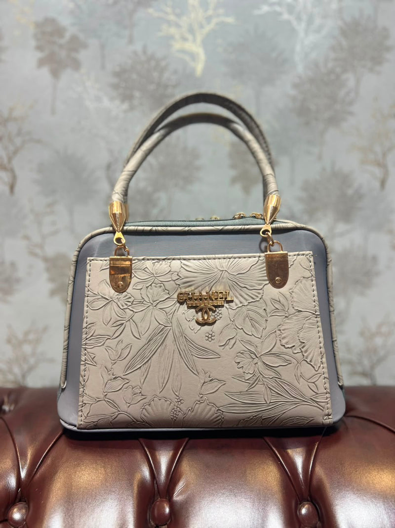 Floral Embossed Structured Handbag