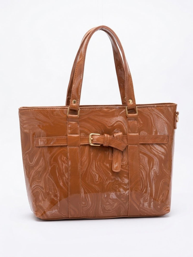 Marble Patent Leather Tote Bag