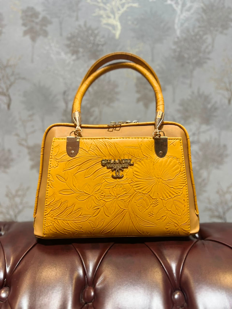 Floral Embossed Structured Handbag