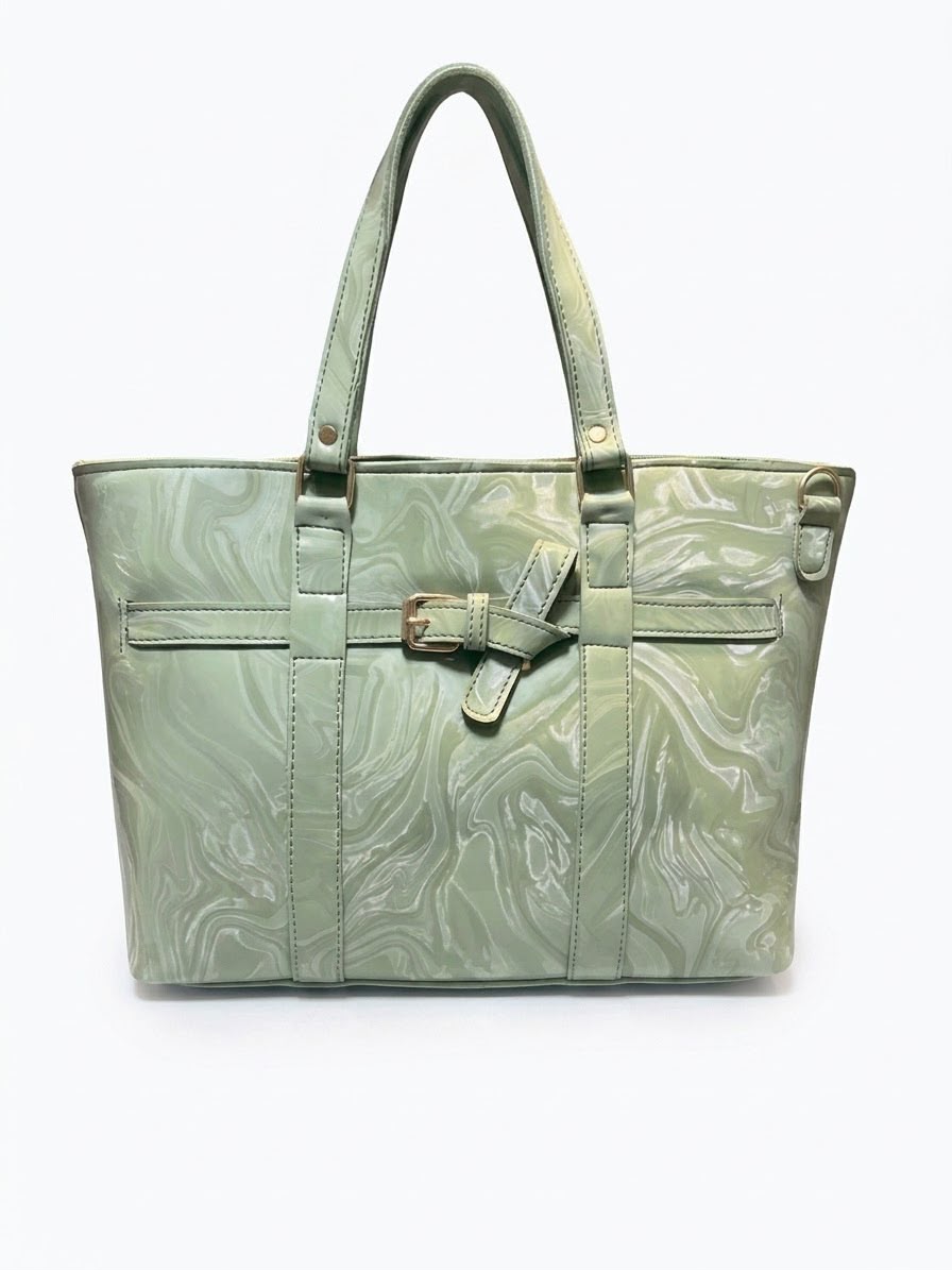 Marble Patent Leather Tote Bag in Wine Maroon