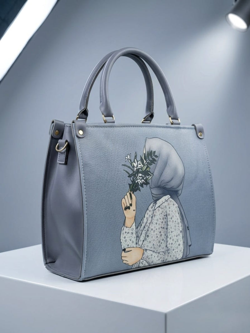 La Fleur Hijabi — Artistic Print Handbag in Dove Grey