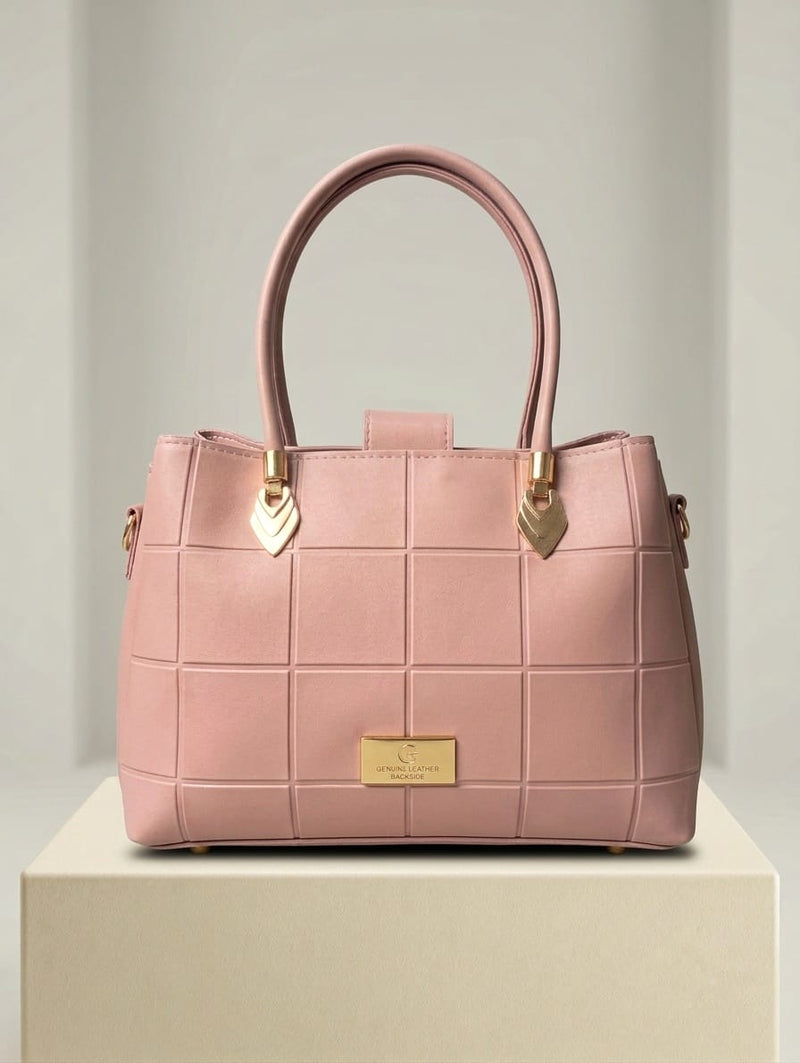 Rose Carré — Blush Pink Quilted Handbag with Gold Heart Hardware