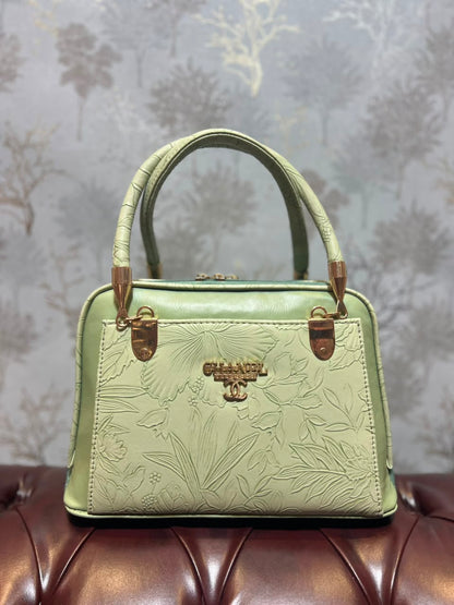 Floral Embossed Structured Handbag