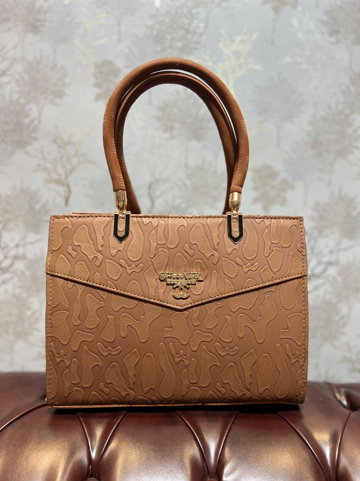 Embossed Abstract Structured Handbag - Cream Off-White