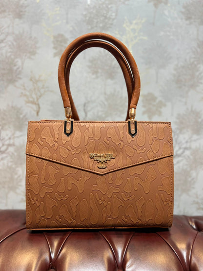 Embossed Abstract Structured Handbag - Cream Off-White