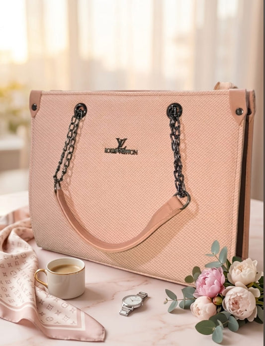 Blush Élégance Chain-Strap Tote — Rose Pink
