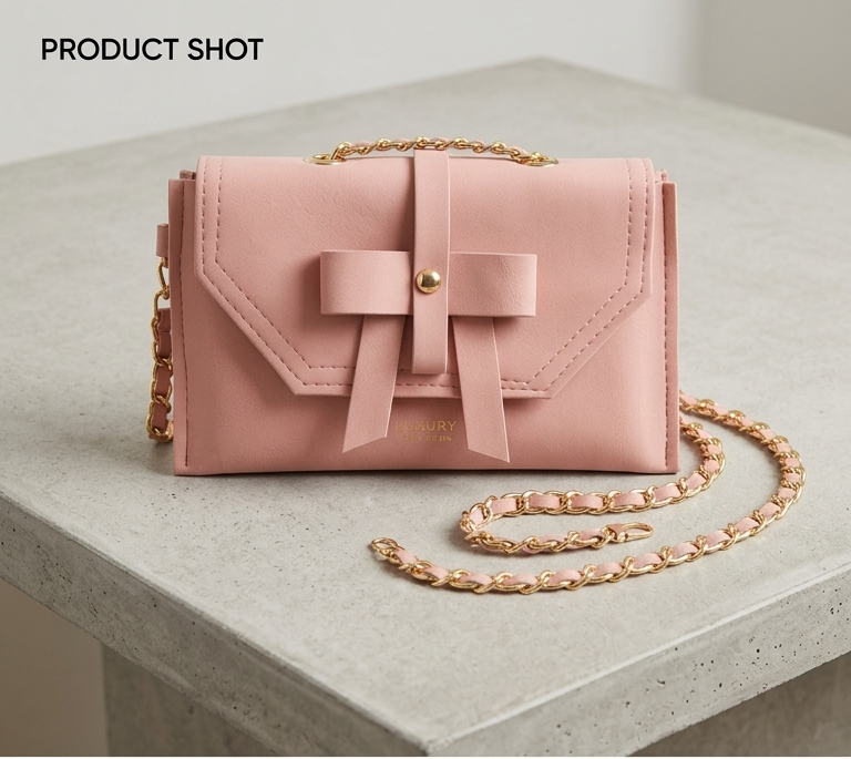 Bow Charm Chain Clutch Bag – Blush Pink