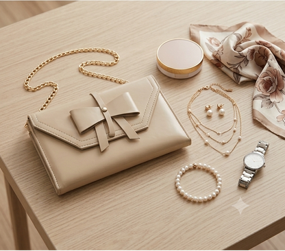 Bow Charm Chain Clutch Bag