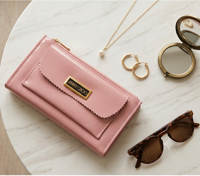 Blush Pink Patent Envelope Clutch with Gold Hardware