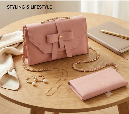 Bow Charm Chain Clutch Bag – Blush Pink