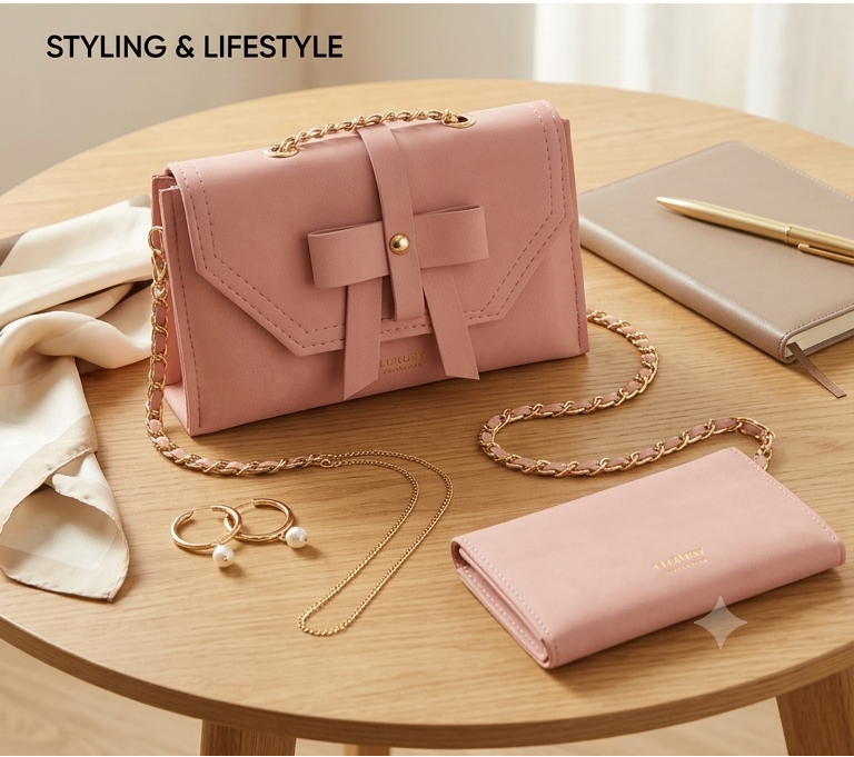 Bow Charm Chain Clutch Bag – Blush Pink