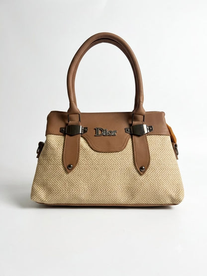 Structured Woven Shoulder Tote Bag