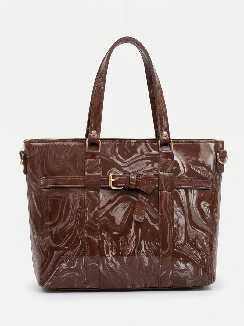 Marble Patent Leather Tote Bag