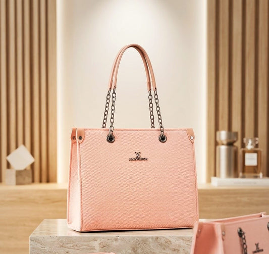 Blush Élégance Chain-Strap Tote — Rose Pink