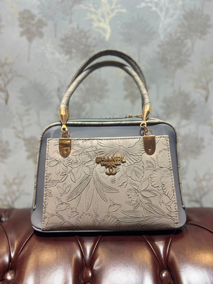 Floral Embossed Structured Handbag