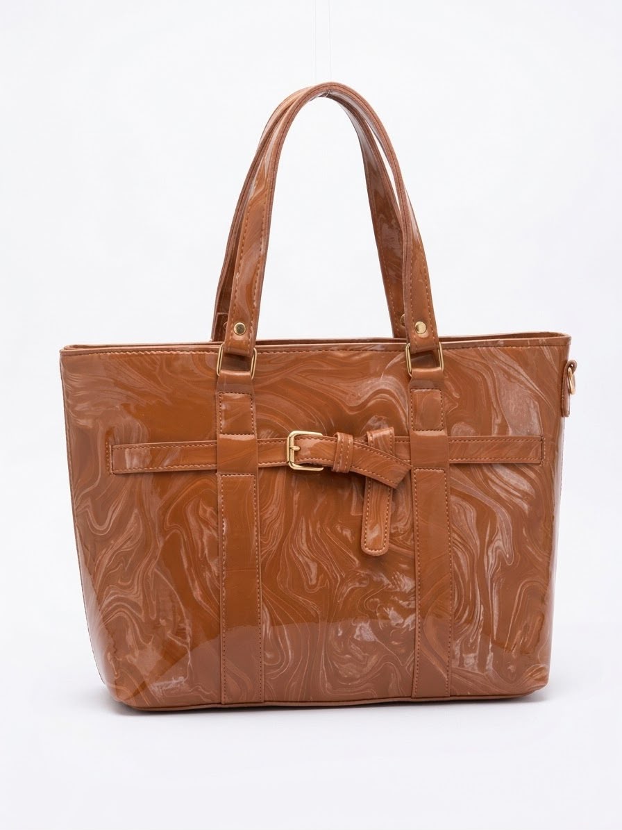 Marble Patent Leather Tote Bag in Blush Pink