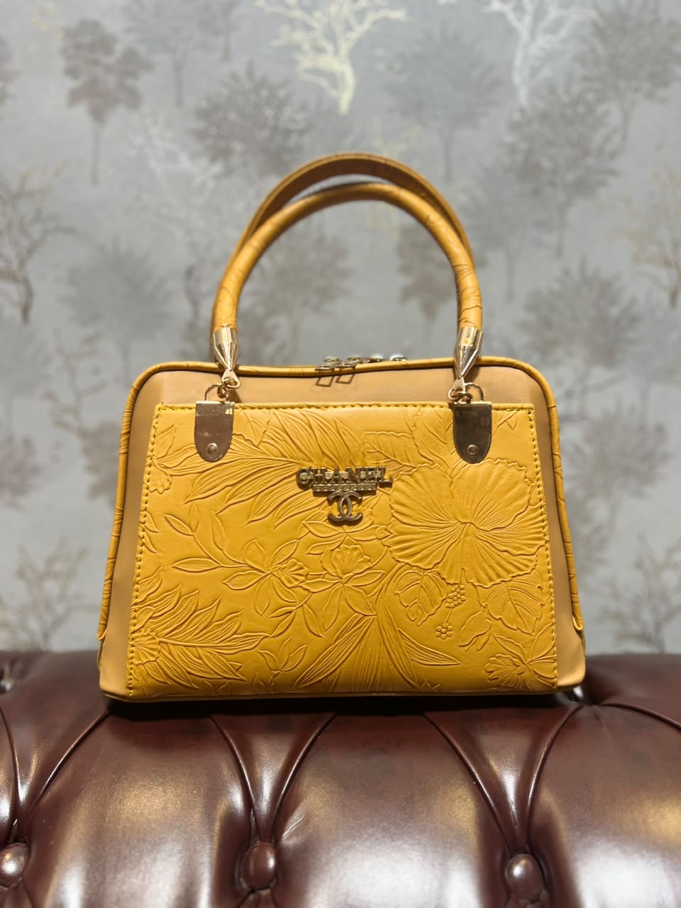 Floral Embossed Structured Handbag
