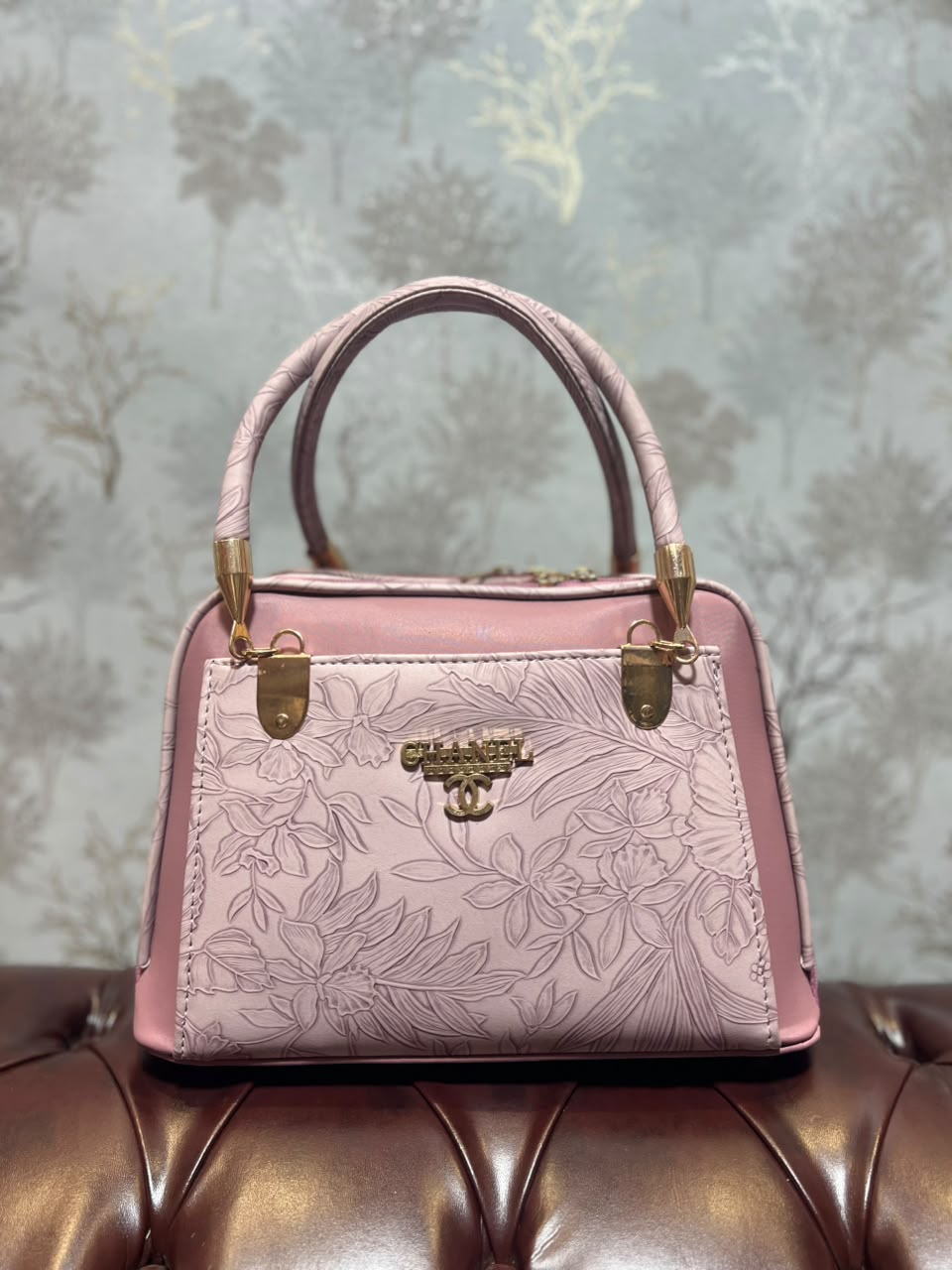 Floral Embossed Structured Handbag