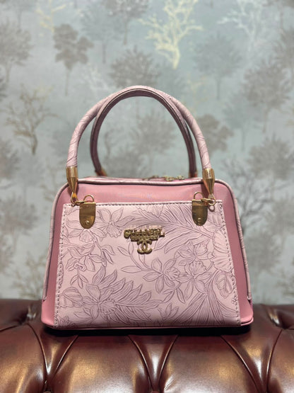 Floral Embossed Structured Handbag