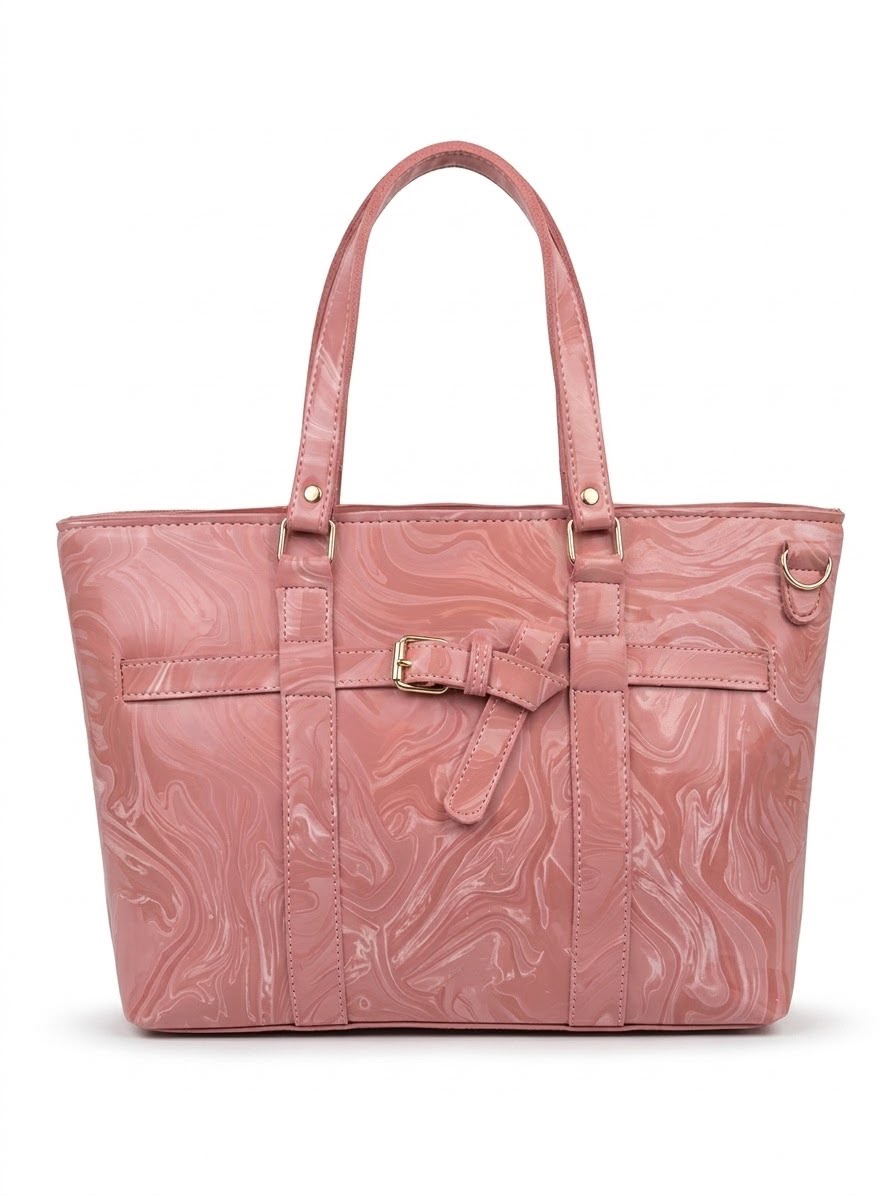 Marble Patent Leather Tote Bag in Navy Blue
