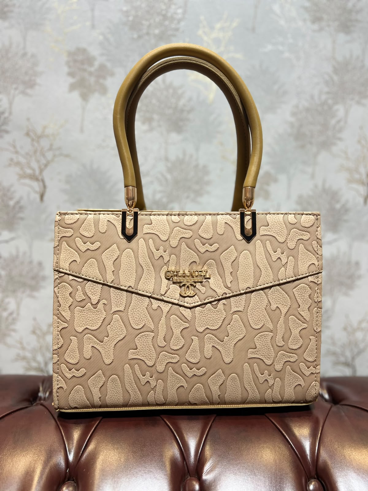 Embossed Abstract Structured Handbag - Pink