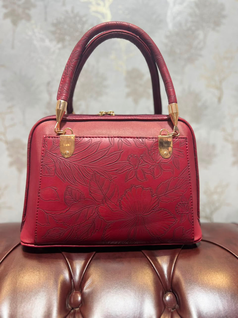 Floral Embossed Structured Handbag