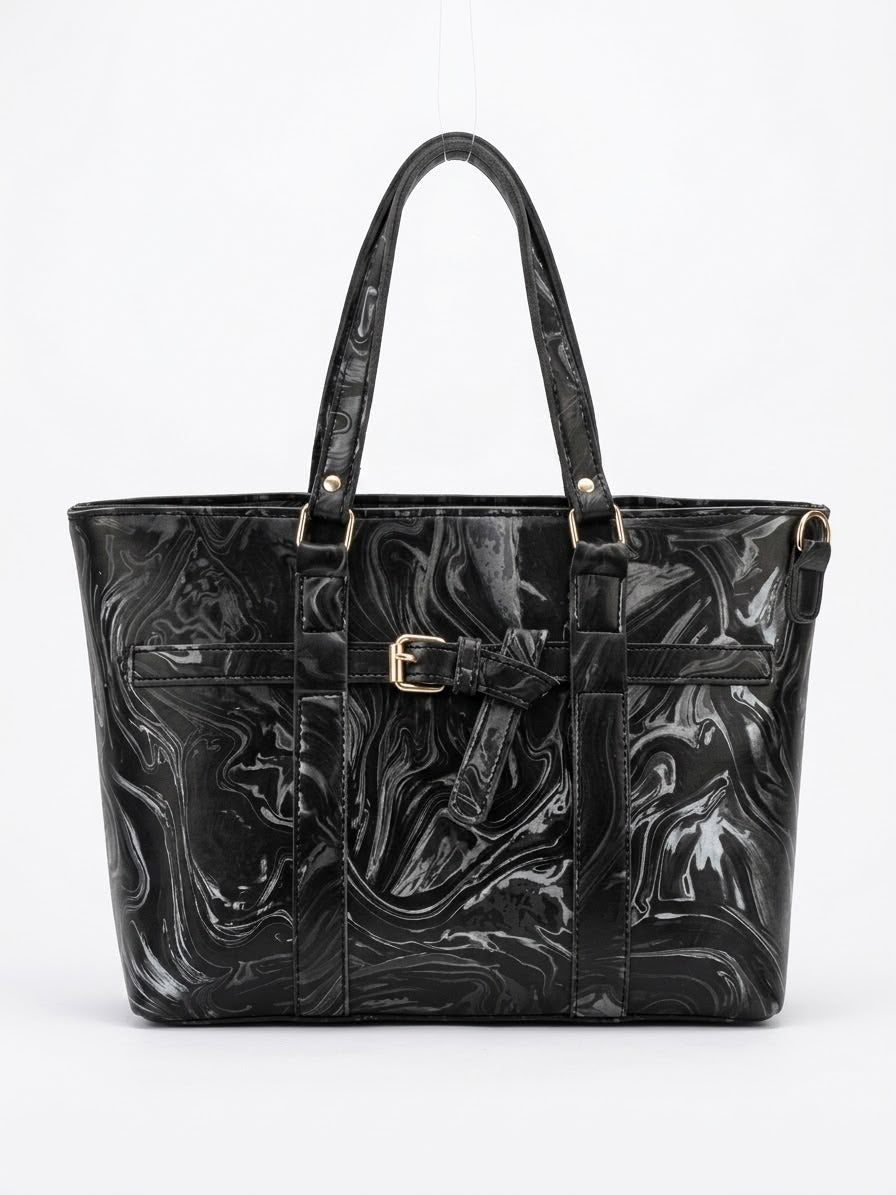Marble Patent Leather Tote Bag - lifestyle view