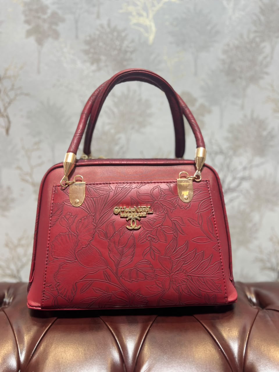Floral Embossed Structured Handbag