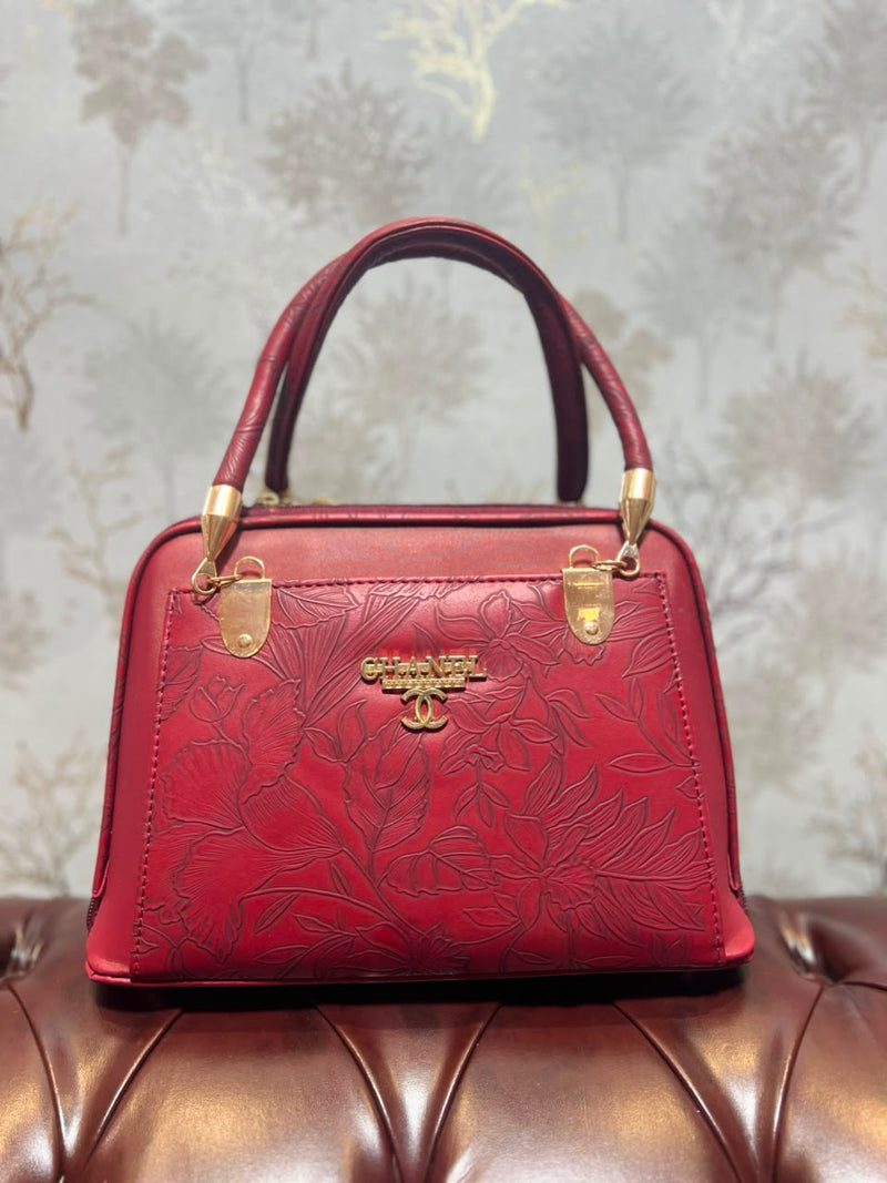 Floral Embossed Structured Handbag