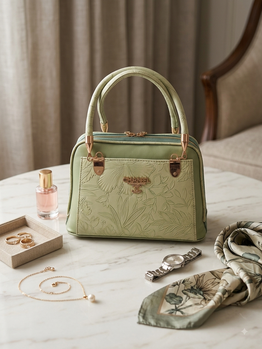 Floral Embossed Structured Handbag