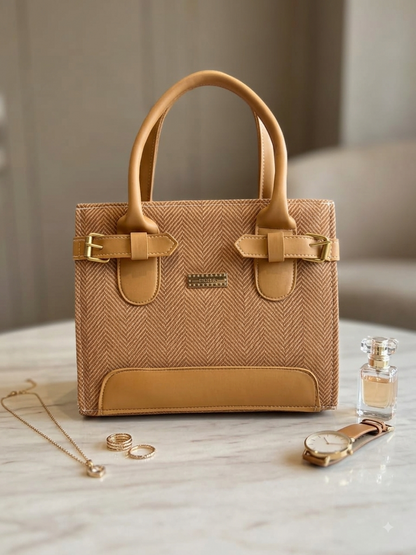 Herringbone Tweed Structured Handbag
